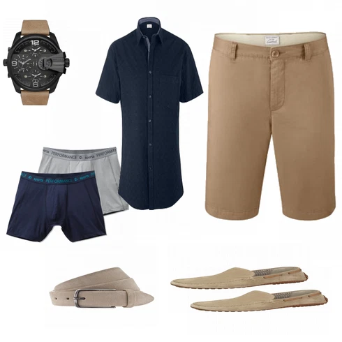 Beige Gürtel Vanzetti kombinieren mit Blau Casual Hemd Tchibo