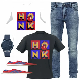 Outfit mit Weiß T-Shirt Stones, Schwarz T-Shirt Stones "The Rolling Stones"