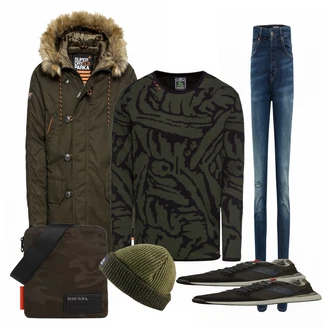 Outfit mit Schwarz WinterJacke Superdry "TheSportyLook"