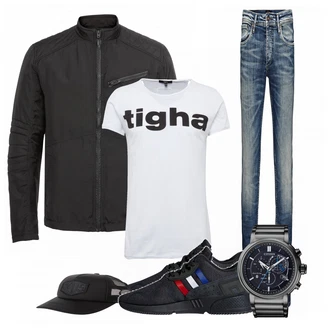 Outfit mit Weiß T-Shirt Tigha "Tigha"