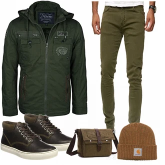 Outfit mit Braun/Grün Hut Carhartt "Timberland"