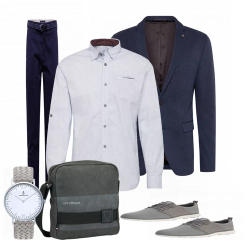 Grau/Schwarz Accessoire Schultertasche Strellson kombinieren