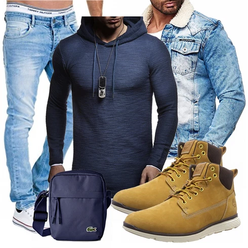 Schick Dunkelblau Sport Hoodie/Wickel Pullover/Ausgefallener Hoodie/Strick Hoodie/Pullover mit Stehkragen Leif Nelson kombinierenLook: Schick, Moderne, Goa, Leger, Coole, Empire, Schön, Maritim