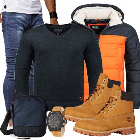 Orange Jacke Winter Parka Indicode Jeans kombinieren