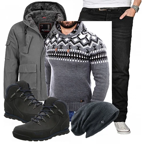 Grau Overall/Winter Parka Alessandro Salvarini kombinieren mit Blau Trachtenmode Timberland