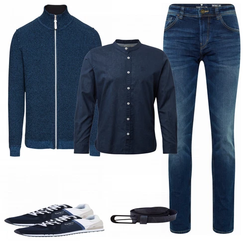 Blau Hose Große Größe Tom Tailor kombinieren mit Beige Schuh Sneaker Pepe Jeans