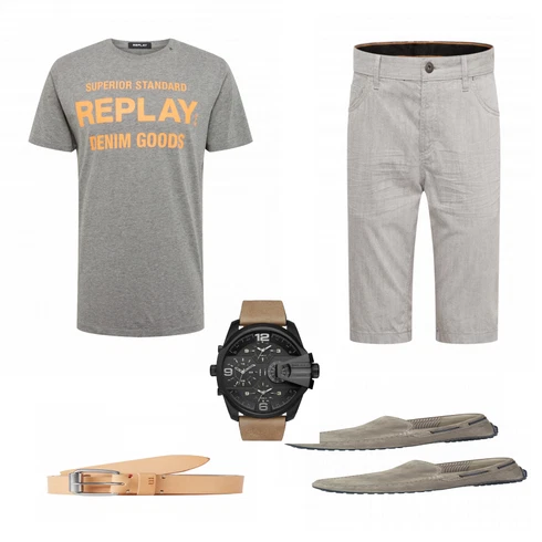Grau T-Shirt Replay kombinieren mit Blau Halbschuh Sioux
