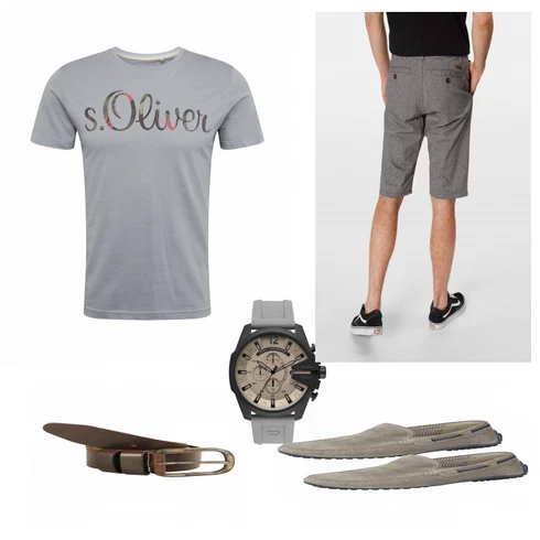 Grau T-Shirt kombinieren mit Blau Halbschuh Sioux