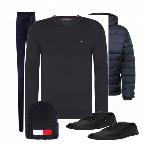 Schwarz Strickjacke Tommy Hilfiger kombinieren mit Schwarz Sneaker Tommy Hilfiger