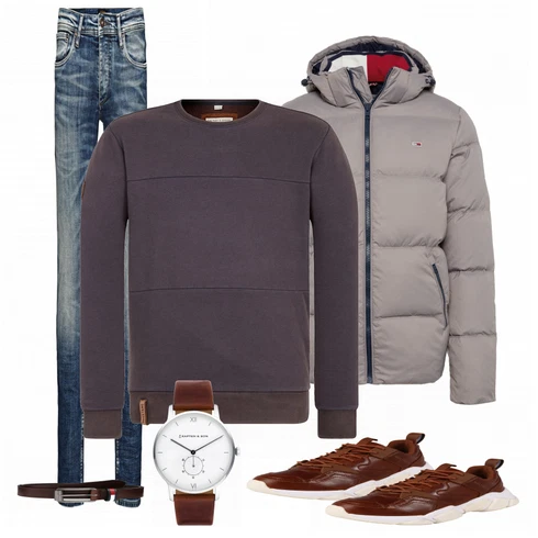 Lila Naketano kombinieren mit Braun Tommy Jeans, Braun Sneaker, Braun Gürtel Tommy Jeans