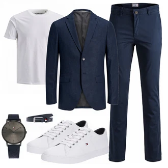 Outfit mit Grau/Weiß Sneaker/Leder Sneaker Tommy Hilfiger "Tommy Hilfiger Sneaker"