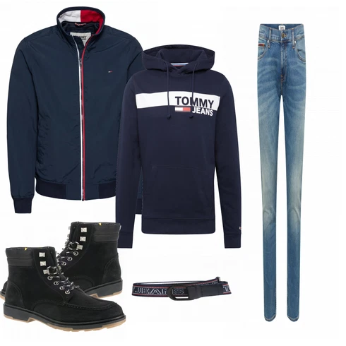 Schwarz Stiefel Tommy Jeans kombinieren