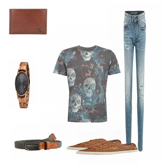 Outfit mit Beige Accessoire Street One "Totenkopf"
