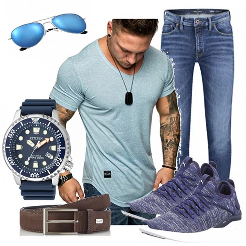 Blau Trachtenmode Puma kombinieren mit Rot Gürtel Bugatti