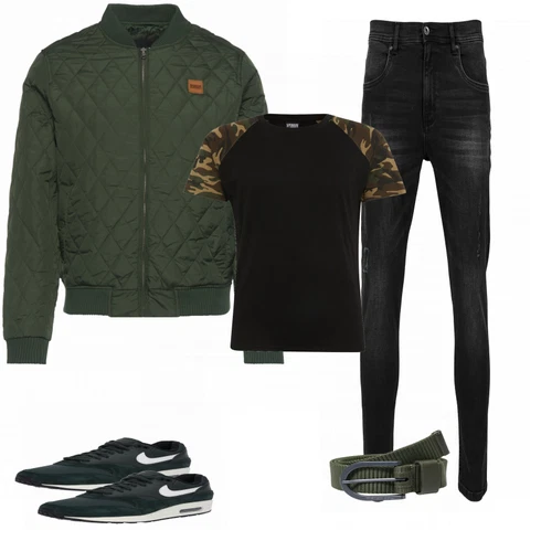 Schwarz/Grau Sommerjacke Urban Classics kombinieren mit Grün Gürtel G-Star Raw
