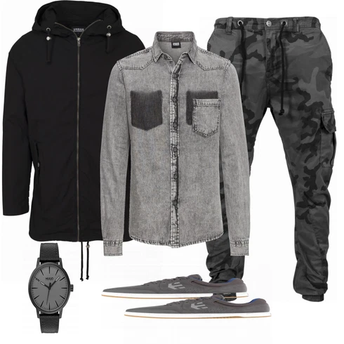 Grau Casual Hemd Urban Classics kombinieren