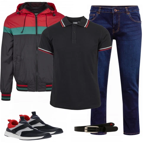 Schwarz Sommerjacke Urban Classics kombinieren mit Rot Gürtel Diesel