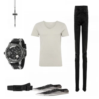 Party Outfits mit Grau Sneaker "Used"