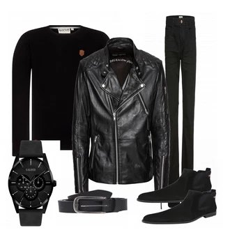 Outfit mit Schwarz Lederjacke Freaky Nation "Uwe"