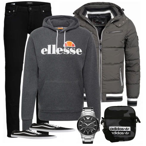Weiß WinterJacke Indicode Jeans kombinieren mit Schwarz Hose Jack & Jones