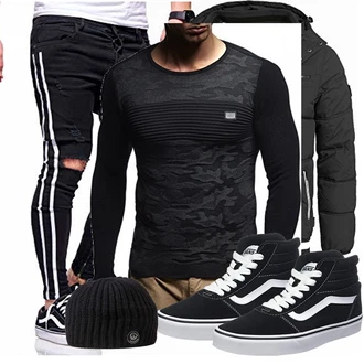 Outfit mit Blau Winter Parka/Regenjacke Indicode Jeans "Vans"