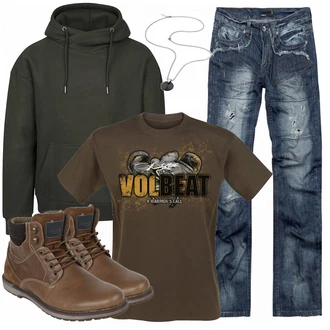 Outfit mit Grün Schuh Stiefel "Volbeat shirt"