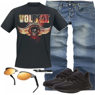 Outfit mit Schwarz Schuh Adidas "Volbeat shirt"
