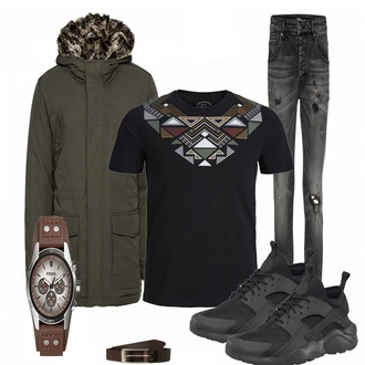 Outfit mit Schwarz/Weiß Winterjacke Urban Classics "Wakanda"