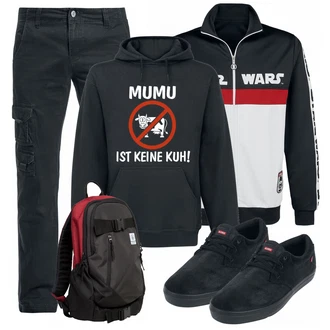 Outfit mit Rot Rucksack Volcom "Winslow Sneaker"