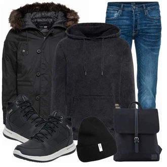 Outfit mit Schwarz WinterJacke Superdry "Winter Outfit"