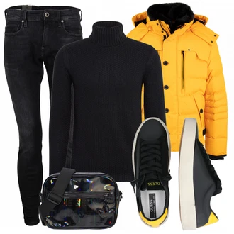 Outfit mit Grau Schuh Sneaker Guess "Winter Outfit"