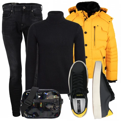 Schwarz Strickjacke Only & Sons kombinieren mit Grau Sneaker Guess