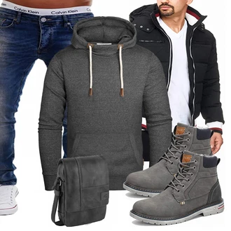 Outfit mit Blau Overall/Winter Parka/Regenjacke Indicode Jeans "Winter Outfit"
