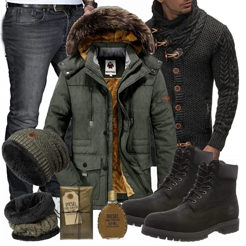Blau Winter Parka/Hut Indicode Jeans kombinieren