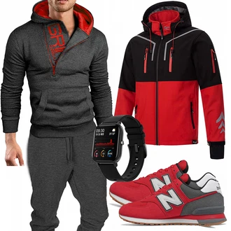Outfit mit Schwarz Winter Parka/Regenjacke Rock Creek "Winter Outfit"