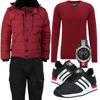 Outfit mit Lila/Rot Strickjacke Petrol Industries "Winter Outfit"