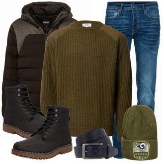 Outfit mit Schwarz Winterjacke Urban Classics "Winter Outfit"
