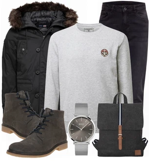 Outfit mit Schwarz WinterJacke Superdry "Winter Outfit"