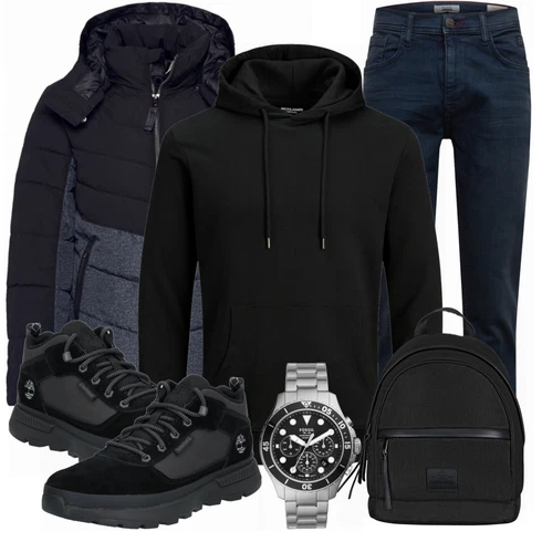 Schwarz Rucksack Johnny Urban kombinieren