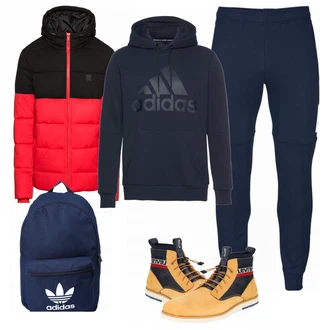 Outfit mit Rot Winterjacke Urban Classics "Winter Schuhe fuer Herren"