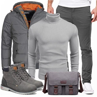 Outfit mit Grau Overall/Winter Parka/Regenjacke Indicode Jeans "Winterlicher Look"