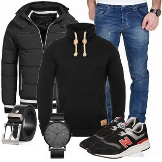 Outfit mit Blau Winter Parka/Regenjacke Indicode Jeans "Winterlicher Look"
