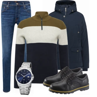 Winter Outfits mit Blau Jeans Jack & Jones "Winterliches Freizeit Outfit"