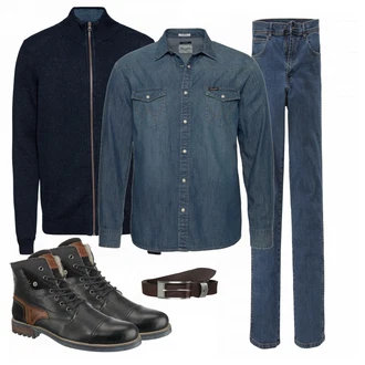 Outfit mit Blau Stiefel Tom Tailor "Wrangler"