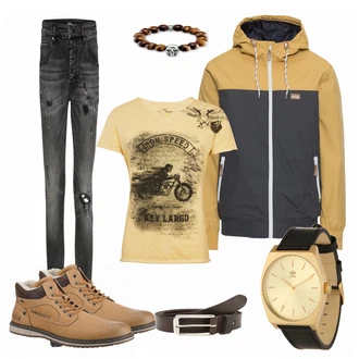 Outfit mit Braun Stiefel Tom Tailor "Yellow"