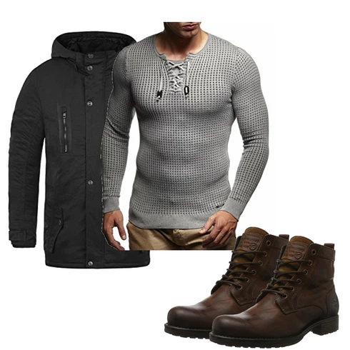 Grau Winter Parka Leif Nelson kombinieren mit Blau Trachtenmode Mustang