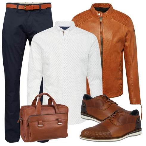 Braun/Rot Lederjacke Tigha kombinieren mit Grau Casual Hemd Jack & Jones