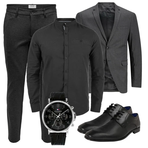 Schwarz Große Größe Jack & Jones kombinieren mit Schwarz Casual Hemd !Solid