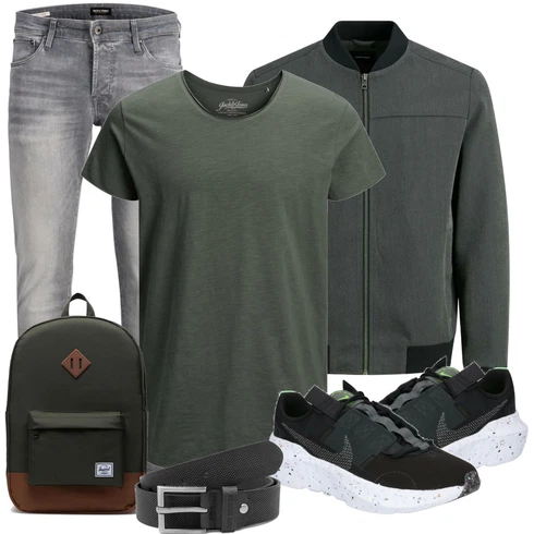 Schwarz/Weiß SommerJacke Jack & Jones kombinieren mit Grau Hose Jack & Jones