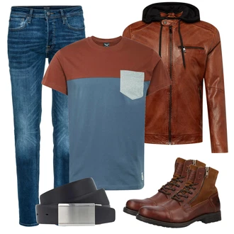 Outfit mit Rot Lederjacke Freaky Nation "Freizeit Outfits"